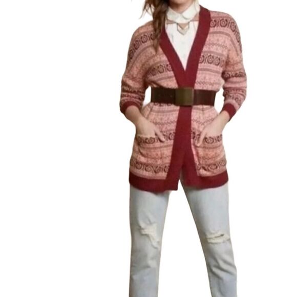 Matilda Jane harmony fair isle print open front cardigan size L - Picture 1 of 14